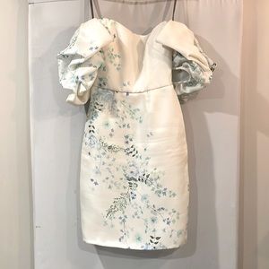 Monique Lhuillier Off the shoulder floral puff sleeve dress